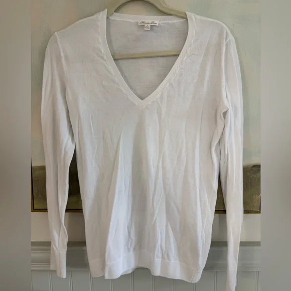 MINNIE ROSE 100% Cotton Long Sleeve V Neck White Size Small - Picture 2 of 6